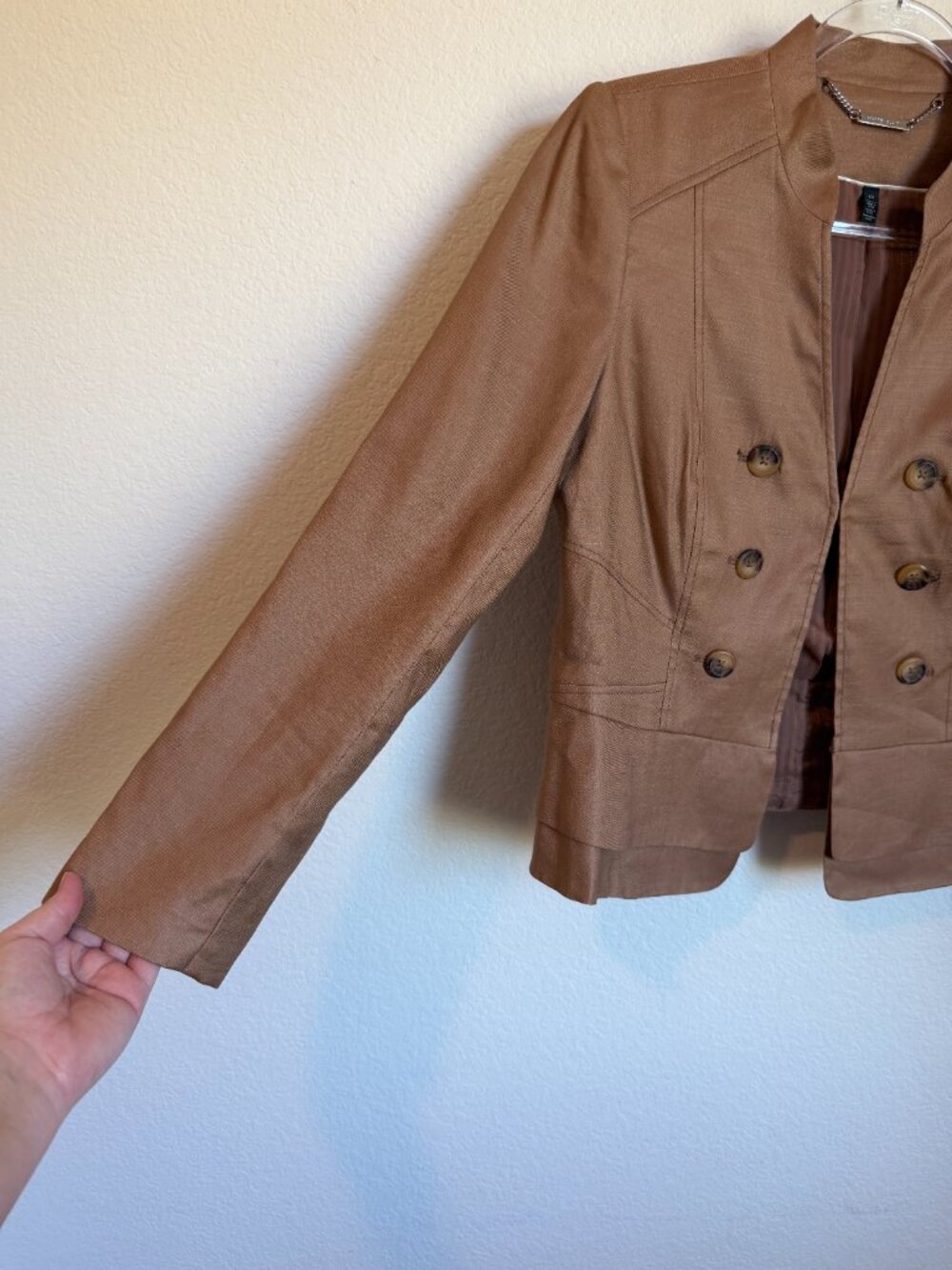 White House Black Market Linen Blend Military Blazer Copper Tan Jacket Sz 10 - Picture 4 of 9
